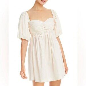 En Saison Sz L NWT Off White Poplin Puff Sleeves Neutral Mini Dress